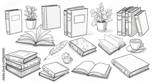 A Collection of Hand Drawn Books and Reading Accessories Celebrating Literature and Learning