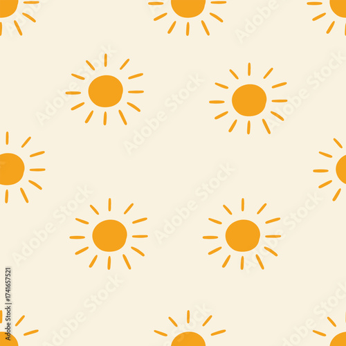 Seamless pattern with bright suns on a light background