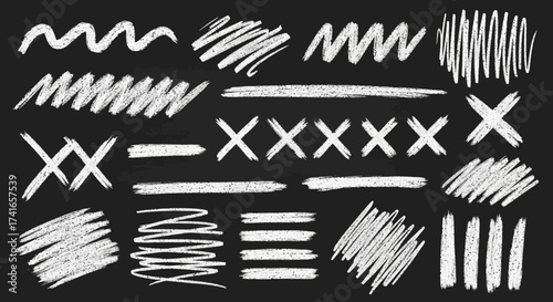 Collection of Chalk Hand Drawn Scribble Lines and Crosses on Blackboard Texture Background