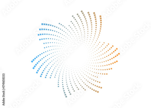 Abstract circular sound wave frame in neon gradient colors. Vibrant dotted audio spectrum. Vector template for digital music or modern poster design.