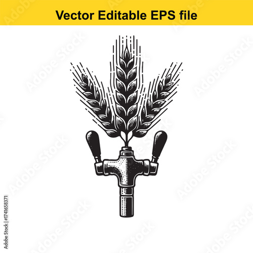 Vector art of beer tap with wheat ears