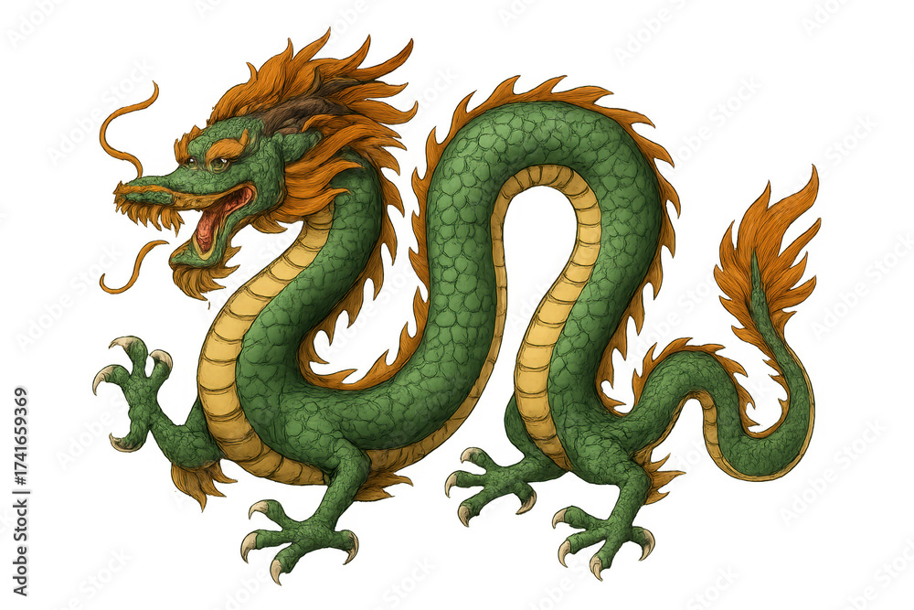 Fototapeta premium Loong dragon creature smiling mythical illustration