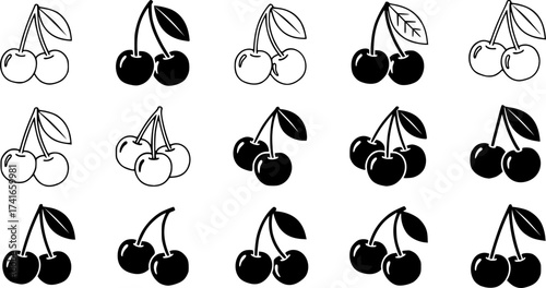 Set of cherry vector icon