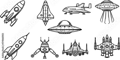 Set of spaceship vector icon