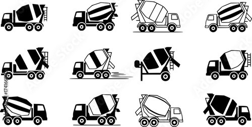 Set of cement mixer vector icon