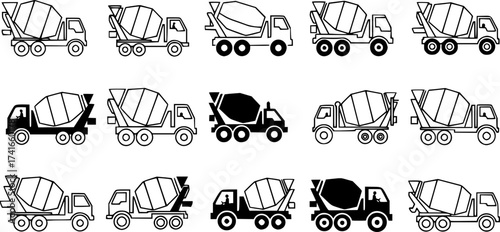 Set of cement mixer vector icon