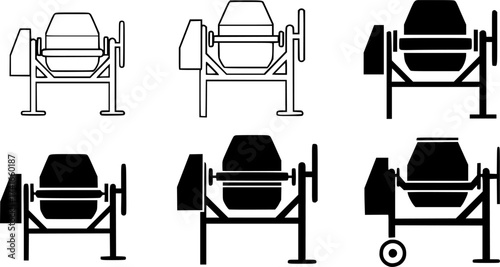 Set of cement mixer vector icon