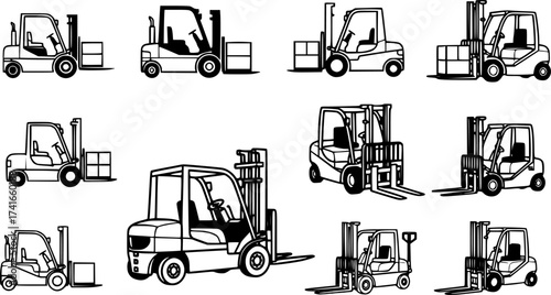Set of forklift vector icon