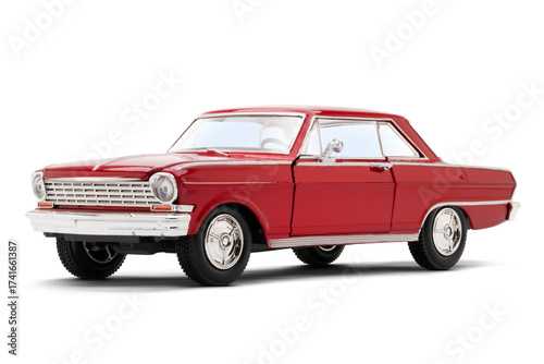 Photos Front view of a red colored muscle model toy car photographed on a transparent b