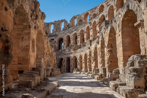 Majestic ancient Roman amphitheater ruins bathed in warm sunlight evoking historical grandeur and timeless travel adventures