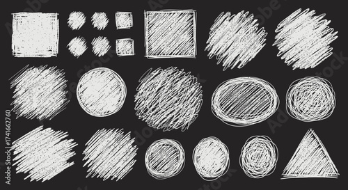 A Collection of Hand Drawn White Scribble Shapes and Textures on a Dark Background Perfect for Design Projects