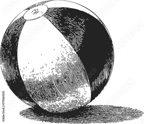 Beach ball sketch hand drawn style with detailed shading and shadow — stock vector