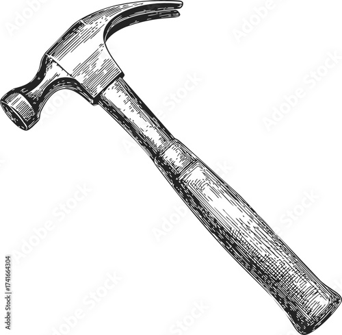 Claw hammer sketch hand drawn detailed illustration isolated on white — stock vector
