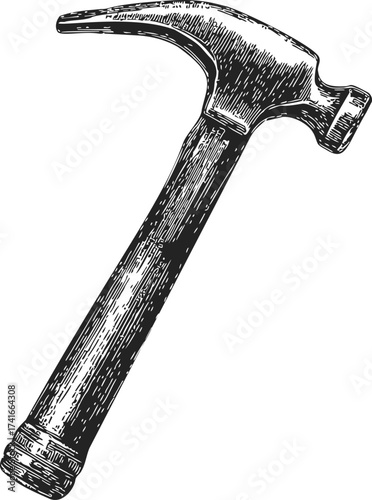 Hammer sketch hand drawn detailed claw hammer tool isolated — stock vector
