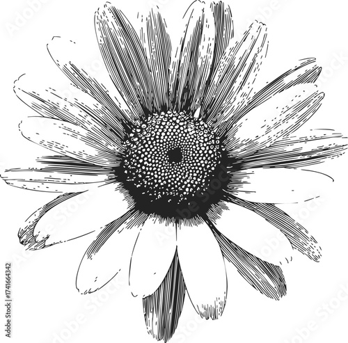 Daisy flower sketch hand drawn detailed botanical line art illustration — stock vector