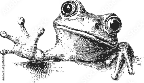 Frog sketch hand drawn style with outstretched front leg — stock vector