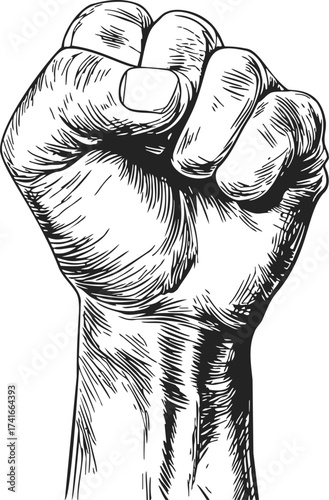 Raised fist sketch, hand drawn vector, symbol of resistance and solidarity — stock vector