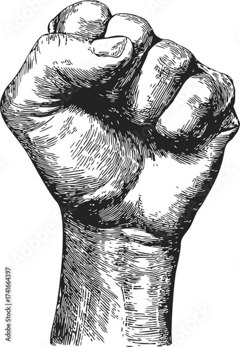 Raised fist sketch hand drawn style symbolizing solidarity and resistance — stock vector
