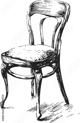 Chair sketch hand drawn vintage wooden seating with curved backrest — stock vector