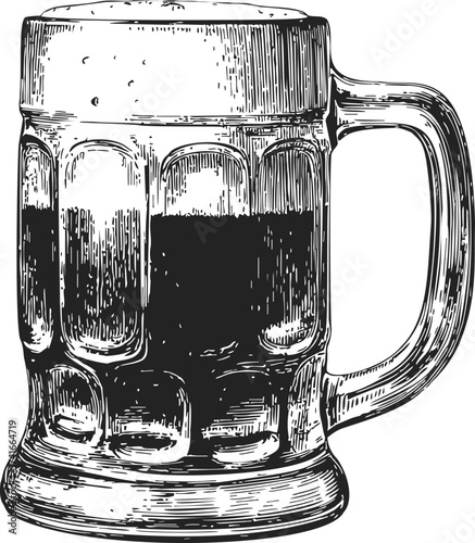 Beer mug sketch hand drawn style with detailed glass texture — stock vector