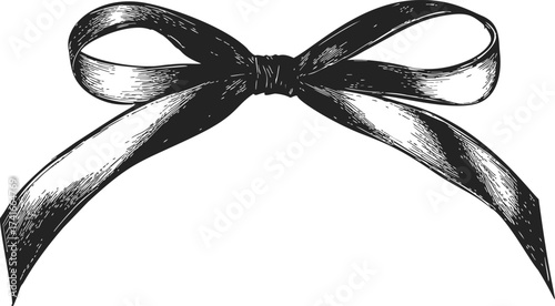 Bow ribbon sketch hand drawn black white gift decoration — stock vector