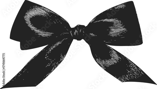 Black bow sketch hand drawn style with detailed ribbon texture — stock vector