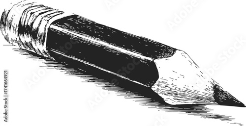 Pencil sketch hand drawn illustration of wooden pencil with eraser, detailed shading — stock vector