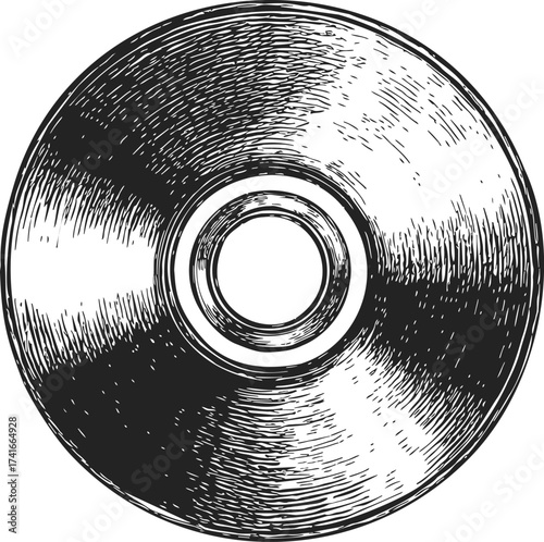 Vinyl record sketch hand drawn style detailed circular grooves — stock vector
