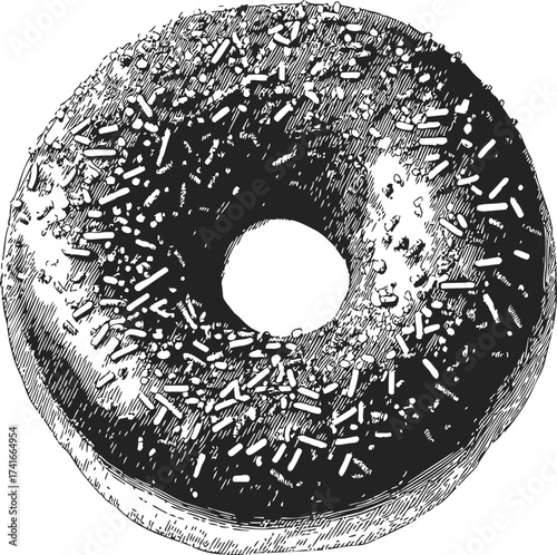 Donut sketch hand drawn with sprinkles detailed monochrome illustration — stock vector