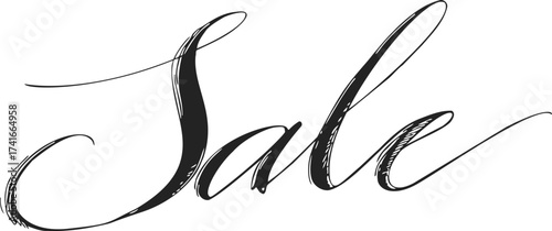 Sale calligraphy sketch, hand drawn elegant script lettering with flourishes — stock vector