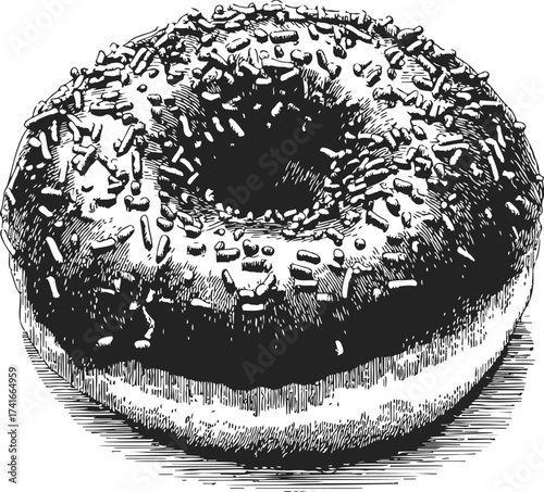 Donut sketch hand drawn with sprinkles detailed vintage style — stock vector