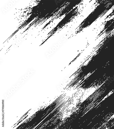 Black brush strokes sketch, hand drawn abstract diagonal grunge background — stock vector