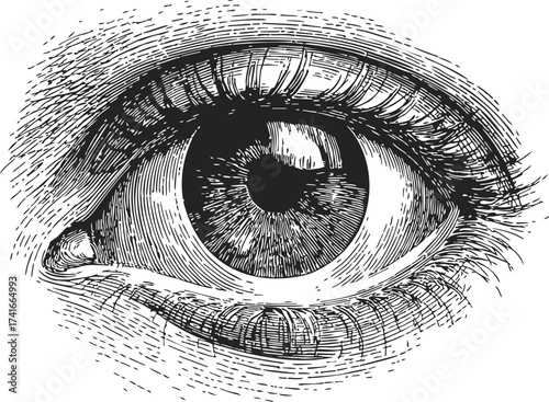 Eye sketch hand drawn detailed human eye with eyelashes closeup — stock vector