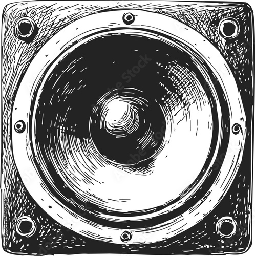 Vintage speaker sketch hand drawn style detailed audio equipment illustration — stock vector