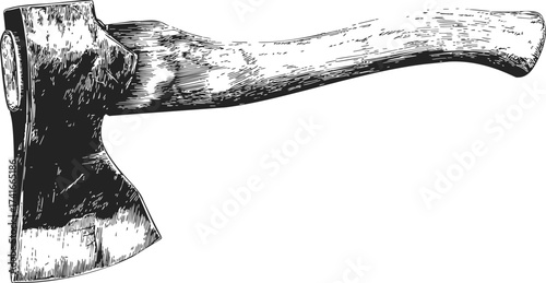 Axe sketch hand drawn vintage woodcut style isolated on white — stock vector