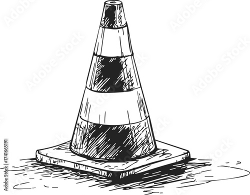 Traffic cone sketch hand drawn style isolated on white background — stock vector