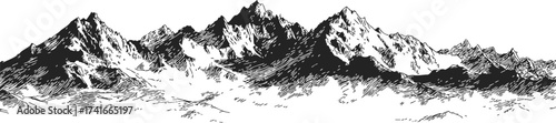 Mountain range sketch, hand drawn vector landscape with rugged peaks — stock vector