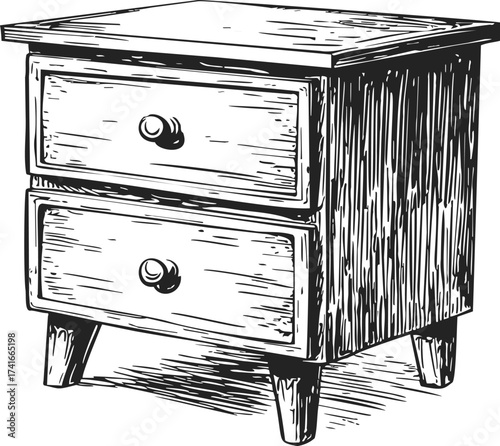 Nightstand sketch hand drawn two drawer wooden bedside table — stock vector