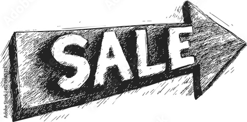 Sale arrow sketch hand drawn style bold SALE text right pointing — stock vector