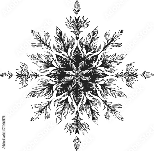 Floral mandala sketch hand drawn black and white symmetrical botanical ornament — stock vector