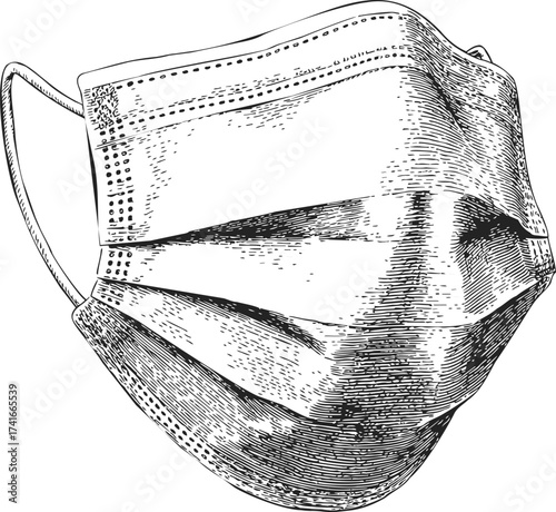 Surgical mask sketch hand drawn detailed medical face mask illustration — stock vector