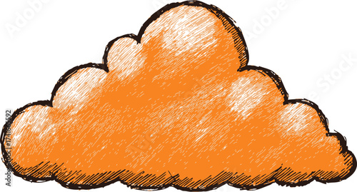 Orange cloud sketch hand drawn style with textured shading — stock vector