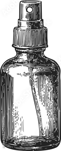 Spray bottle sketch hand drawn style detailed glass container illustration — stock vector