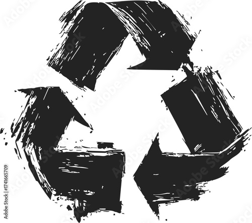 Recycling symbol sketch, hand drawn grunge style with rough brush strokes — stock vector