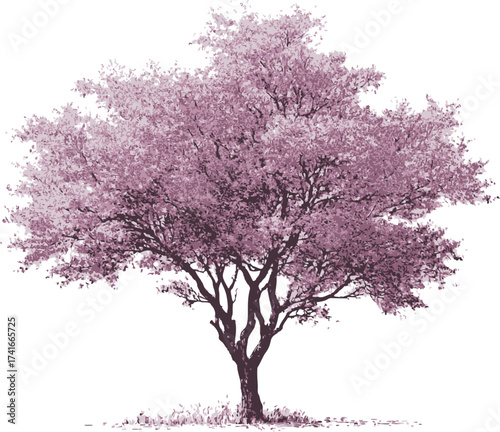 Cherry blossom tree sketch, hand drawn style, full bloom with pink flowers — stock vector