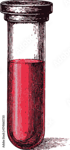 Test tube sketch hand drawn with red liquid sample and stopper — stock vector