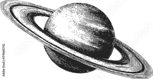 Saturn sketch hand drawn vector with detailed rings and textured shading — stock vector