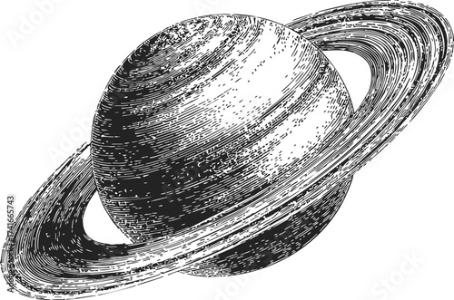 Saturn planet sketch hand drawn with detailed rings and textured surface — stock vector
