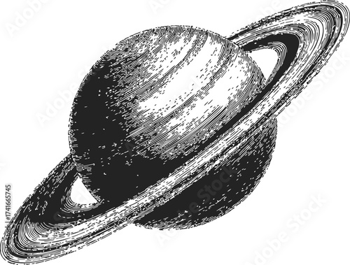 Saturn sketch hand drawn planet with detailed rings in vintage engraving style — stock vector