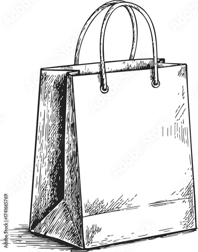 Shopping bag sketch hand drawn with rope handles isolated on white — stock vector